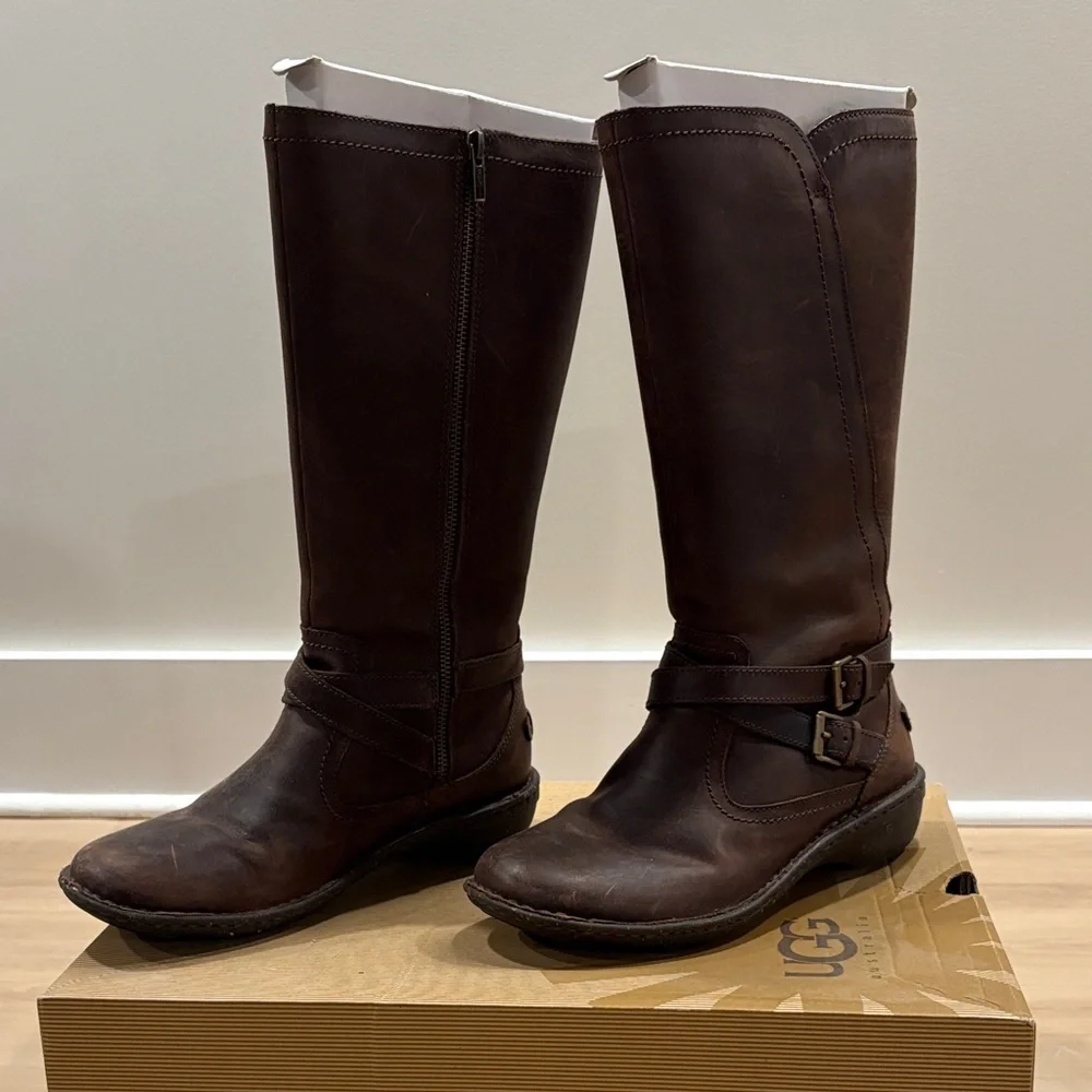 UGG Chocolate Brown Leather Knee-High Boots - Picture 2 of 8
